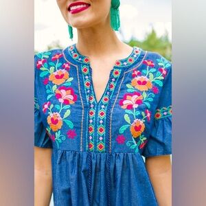 Umgee Denim Embroidered Dress